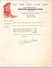 Gainesville Community Circus Letterhead Texas Centennial Center c1946 Scarce