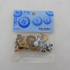 Dress It Up Silly Safari Buttons 4 Piece Lion Zebra Monkey Giraffe Shank New
