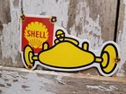VINTAGE SHELL PORCELAIN SIGN GASOLINE MOTOR OIL RACE CAR GAS AUTOMOBILE GARAGE