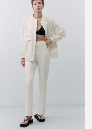 ZARA WHITE LINEN BLEND LONGLINE OVERSIZED BOMBER JACKET SIZE 8-10 XS 7997/709 - Picture 6 of 13