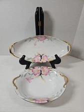 Noritake Japan Hand Painted Azalea Pattern 12 Inch Celery Dish And Bowl LOT# 904