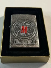 Zippo Lighter Marlboro Philip Morris Advertising Antique Silver 2000 Raised M