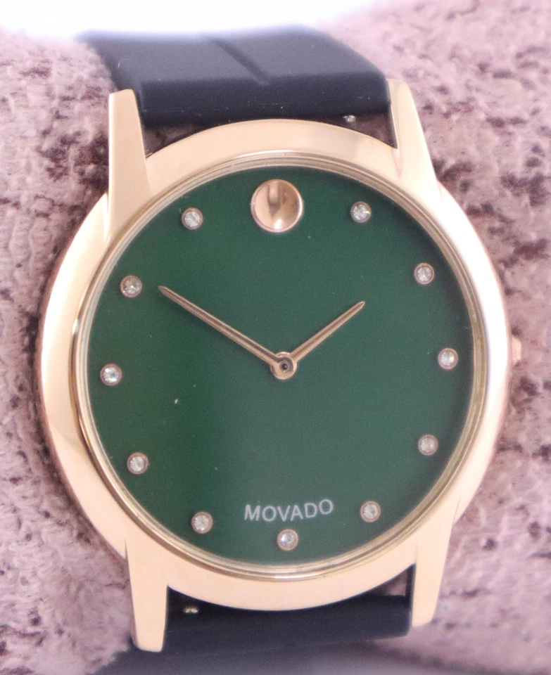 Casual MOVADO Quartz Men Green Dial Excellent Working Wristwatch Rubber Band - image 3 of 4