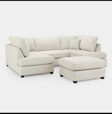 Carnaby Beige U Shape Corner Sofa | Large Fabric U-Shaped Sofa with Footstool