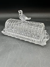 Vintage Hofbauer Byrdes Birds German Cut Crystal Butter Dish Rectangular Clear