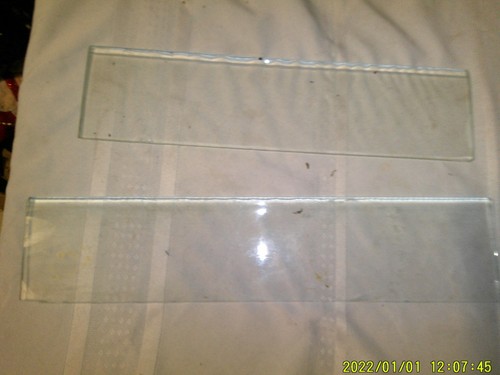 2 OLD THICK CLEAR GLASS MEDICINE CABINET SHELVES DIFFERENT LENGTHES