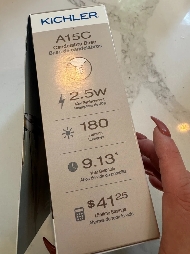 5 KICHLER Clear Amber White Light Bulbs A15 Candelabra Base 40 Watt 40W LED - Image 3 of 4