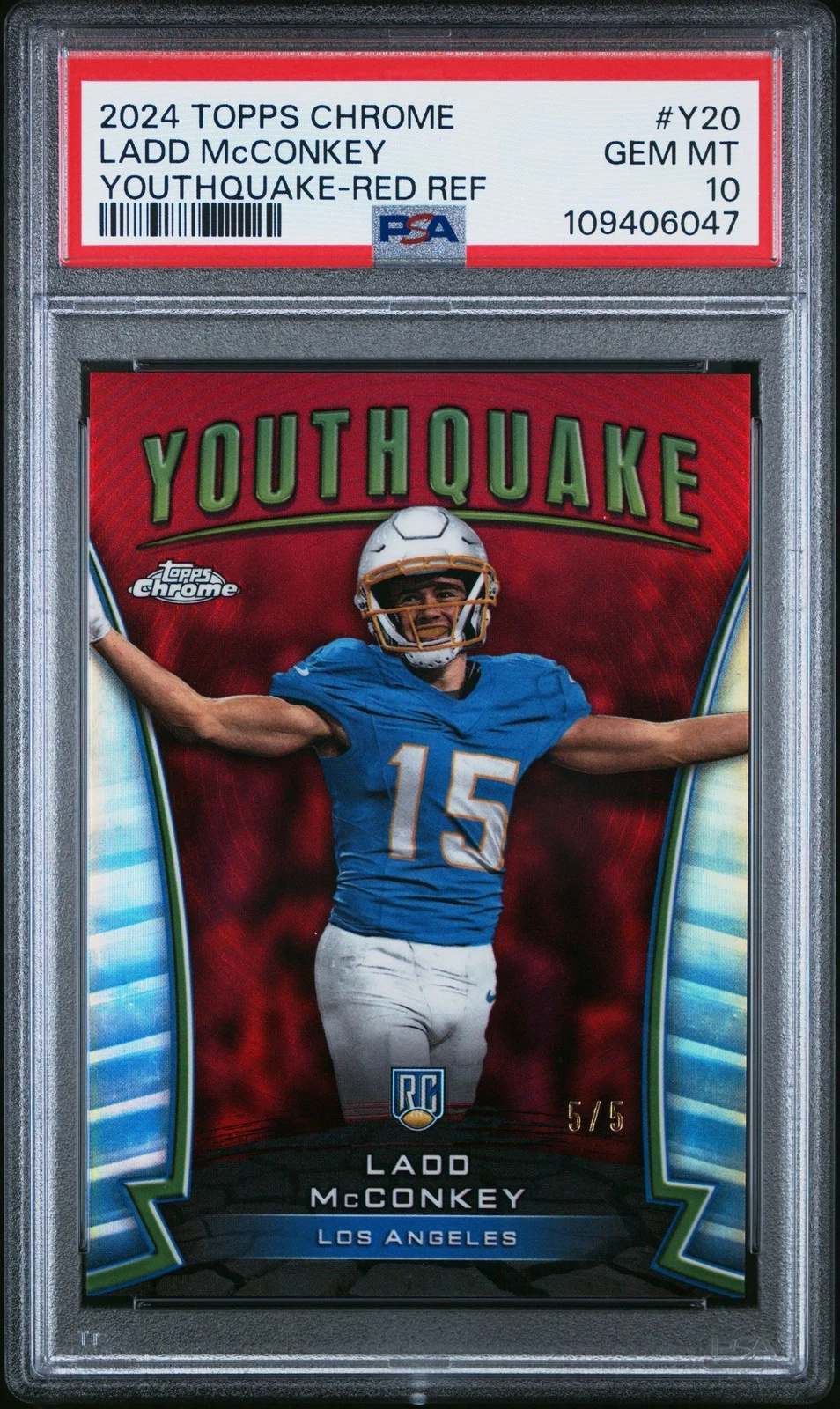 Ladd McConkey Topps Chrome Youthquake #Y20 Red Refractor