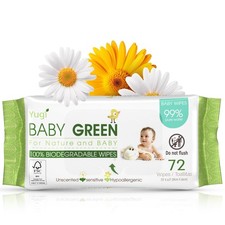 Yugi Green Baby Wipes   Unscented, Compostable, 72 Count Pack of 1 
