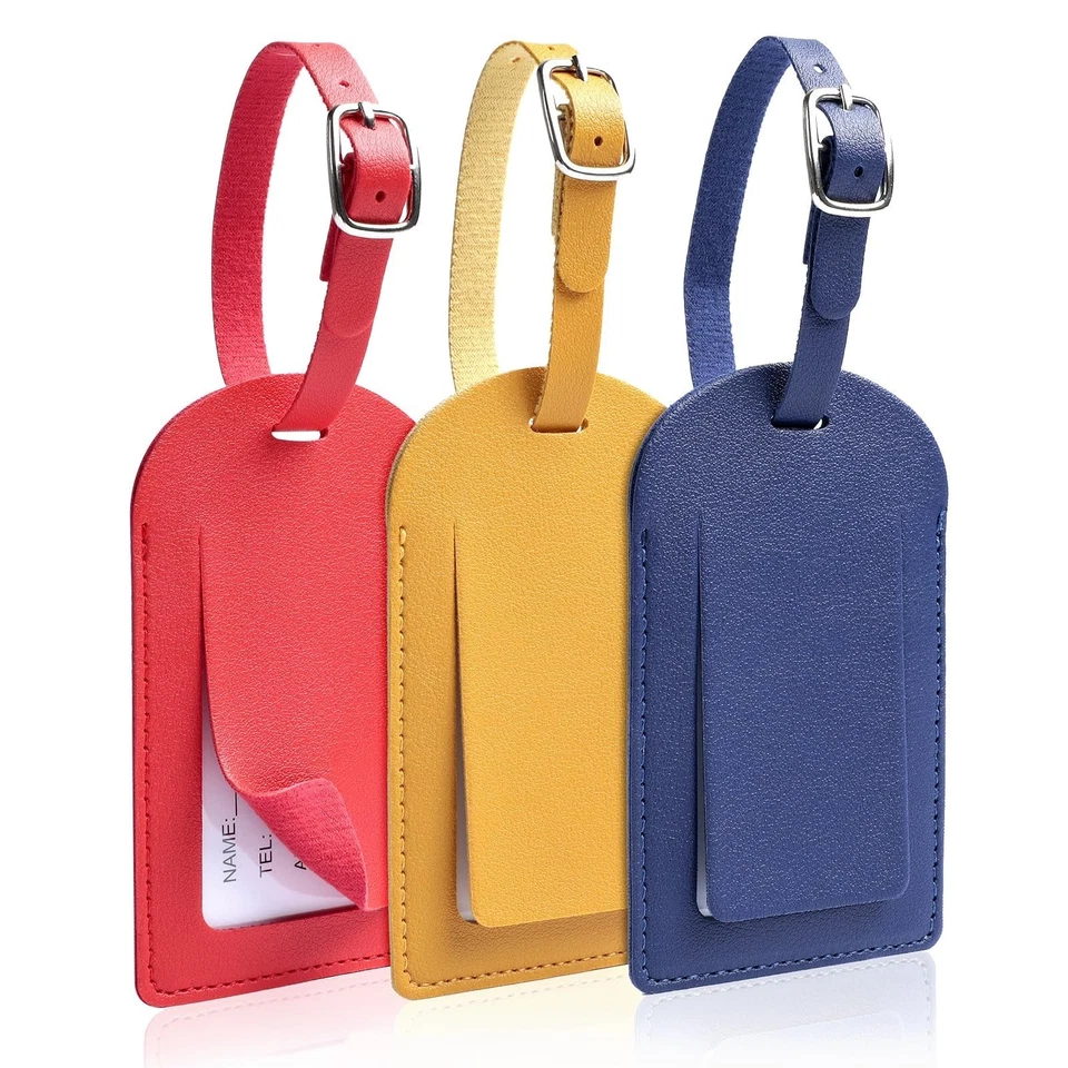 Étiquettes valise 3 pièces PU porte-adresse réglables voyage - Photo 1/4
