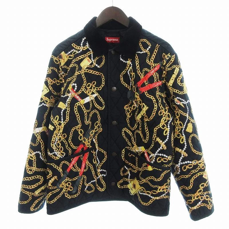 Veste blouson noire matelassée Supreme 20AW motif chaîne all over   Homme