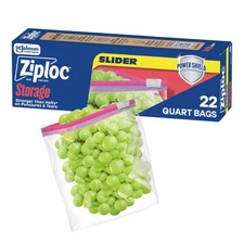 Quart Food Storage Slider Bags, Durable, 22 Count Packaging May Vary