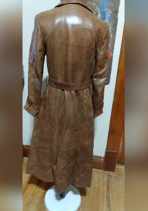 Gabardina vintage Skin Gear Napa de cuero marrón suave con cinturón  Foto 2 de 4