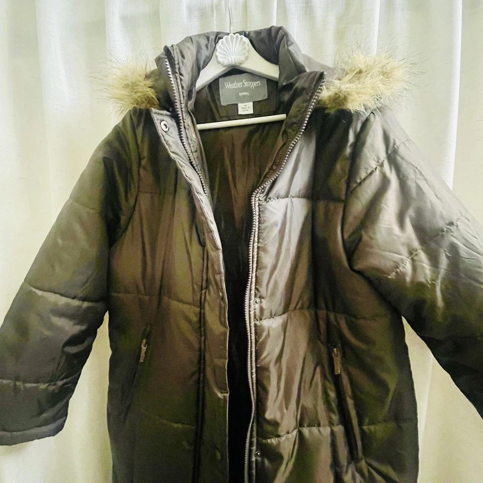 Wheather Stopper 女式 Puffer 外套可拆卸连帽衫棕色 M 码 — 第 2/4 张图片