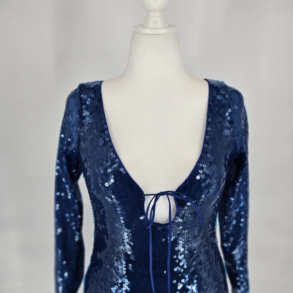 Vestido maxi Bardot Verona malha lantejoulas coquetel glam Y2K feminino tamanho 10 MSRP$179 - Imagem 3 de 4
