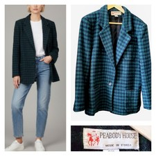 Vintage PEABODY HOUSE Women Plaid Green Wool Blazer Lined Jacket TOP SIZE 13/14