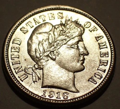 1916-S Barber Silver Dime, Final Year-San Francisco Mint Issue, Choice BU