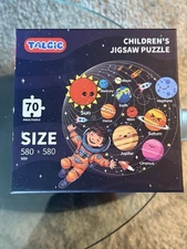 Talgic Children’s Jigsaw Puzzle 70PC - Solar System Round Puzzle With Poster