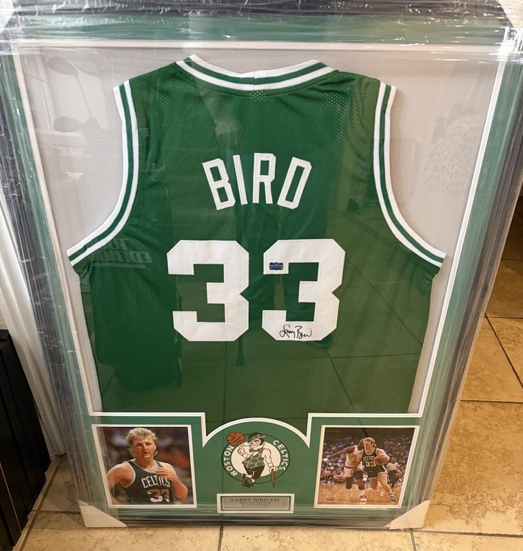 Larry Bird Boston Celtics #33 Signed NBA Framed Green Jersey 30x40 Radtke