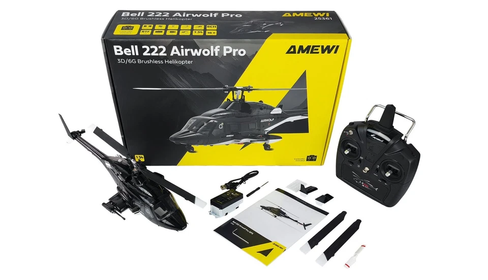 Amewi Airwolf Helikopter Bell 222 – 6-Kanal 3D/6G RC Modell RTF - Bild 2 von 4