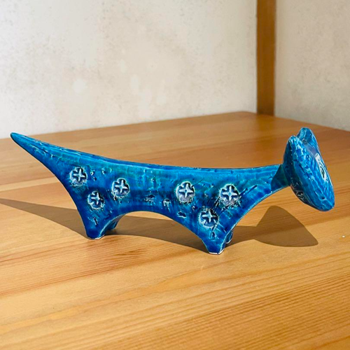 FLAVIA Bitossi Rimini Blu Cat Figurine by Aldo Londi Italy Ceramic Vintage 9.4" - Picture 2 of 8