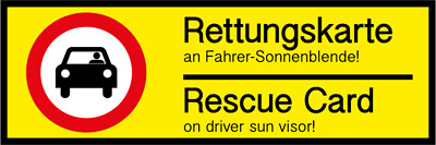 Aufkleber Hinweis Kfz  Rettungskarte an Sonnenblende  DE/EN Folie selbstklebend