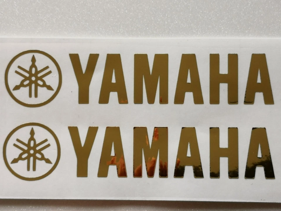 2 x YAMAHA • Motorrad Aufkleber • Sticker • Chrom Gold • Schriftzug • Logo • y1