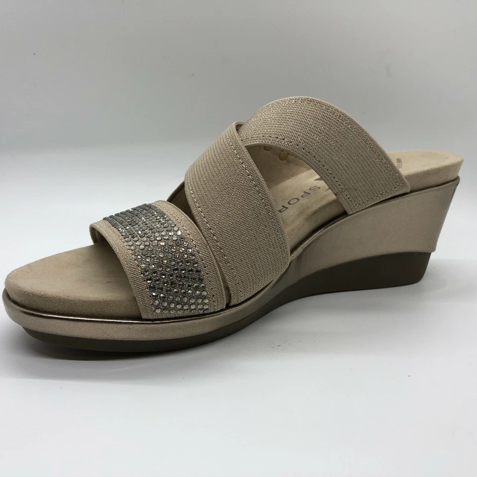 Anne Klein Polly Taupe Gold Wedge Dress Quartz Sandals Size 5 M - Image 2 of 4