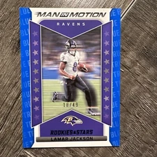 Lamar Jackson 2022 Rookies and Stars #MM-26 Man in Motion True Blue 18/49 