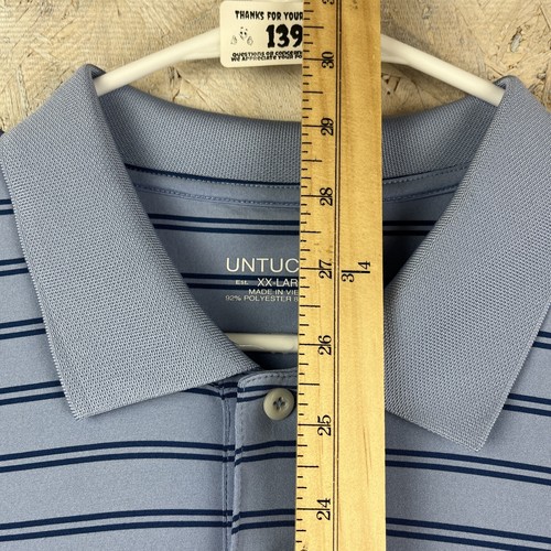 UNTUCKit Adult Mens Polo Shirt Blue Size 2XL Cronos Double Stripe Short Sleeve - Picture 9 of 10