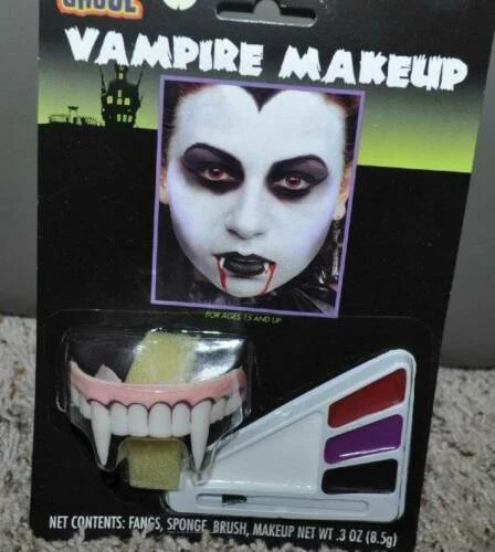 Disfraz de Vampiro Drácula Halloween 2 Piezas 54" Negro Capa, Dientes y Maquillaje Adulto Hombre Foto 4 de 4