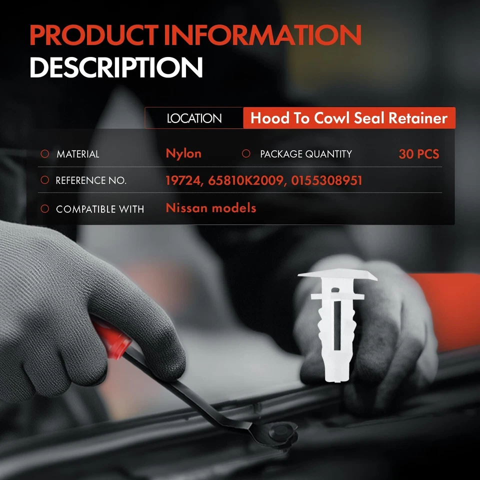 30 piezas clips de retención de sello de capó a capucha de nailon de 15 mm para Nissan Murano Pathfinder Foto 2 de 4