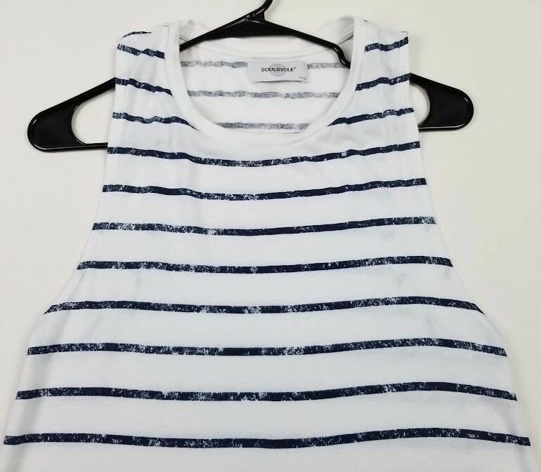 Camiseta sin mangas SoulCycle para mujer S pequeña azul blanco rayas sin mangas logotipo elástico Foto 2 de 4