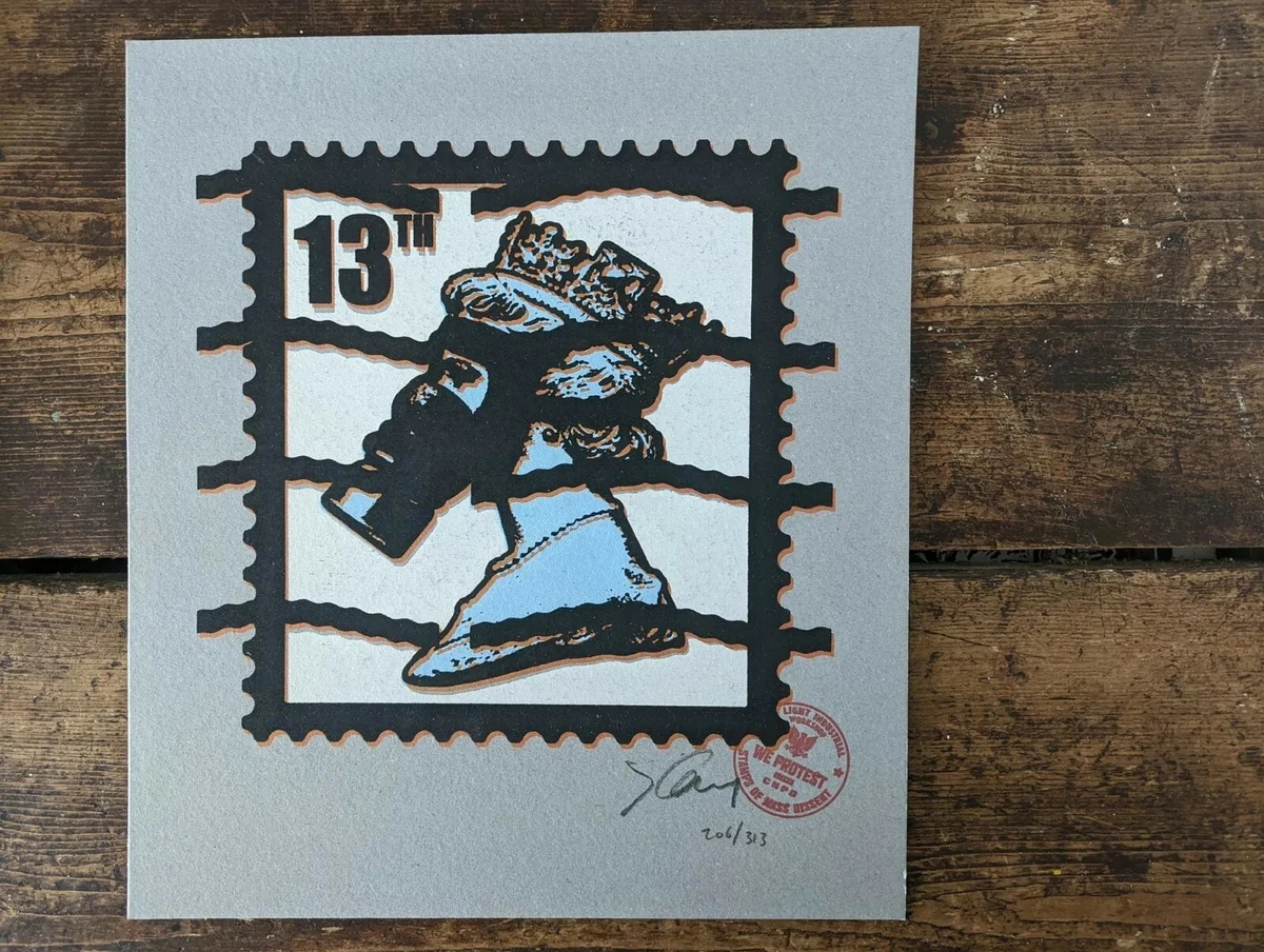 James Cauty stamps of Mass Dissent 13th class serigraph 206/313 acid blue COA