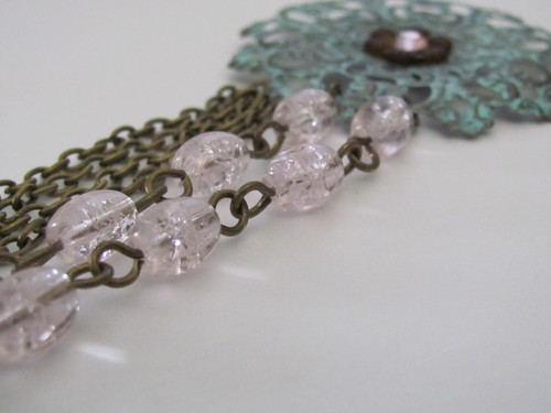 Snowflake Necklace Turquoise Necklace Pink Necklace Filigree Necklace Shabby Chi - Picture 3 of 4
