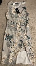ABS gray floral sleeveless mid calf dress 4 nwt