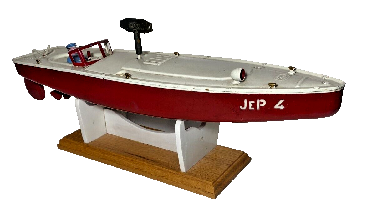 Vintage J.E.P. France Tin Racing Windup Speed Boat #4 - JEP