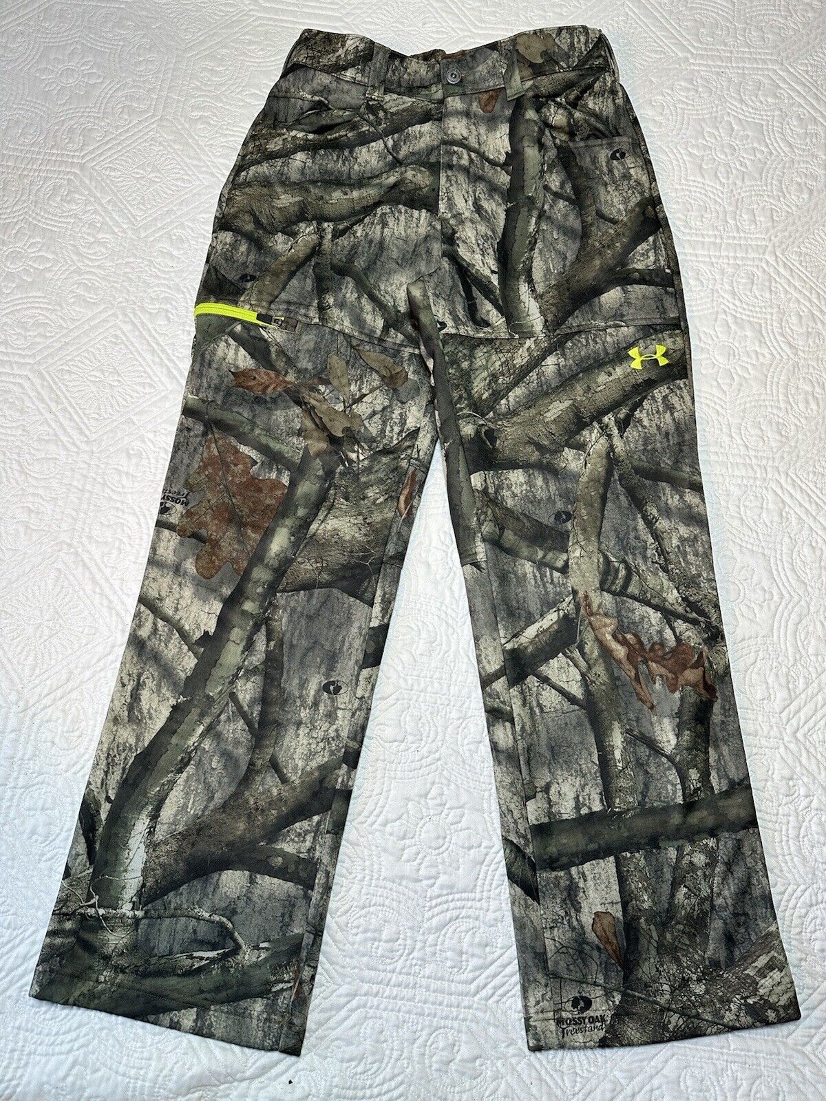 Under Armour Mossy Oak Tree Stand Camo Fleece Lined Zip Cargo Pants Size Large