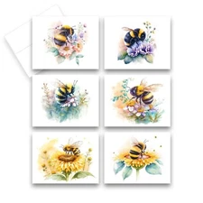 12 Assorted All Occasion Note Cards with Envelopes - Honey Bee ( 2 of each )