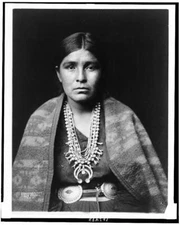 8" x 10" Photo Navajo Woman Wearing Silver Squash Blossom Necklace, Concho Belt