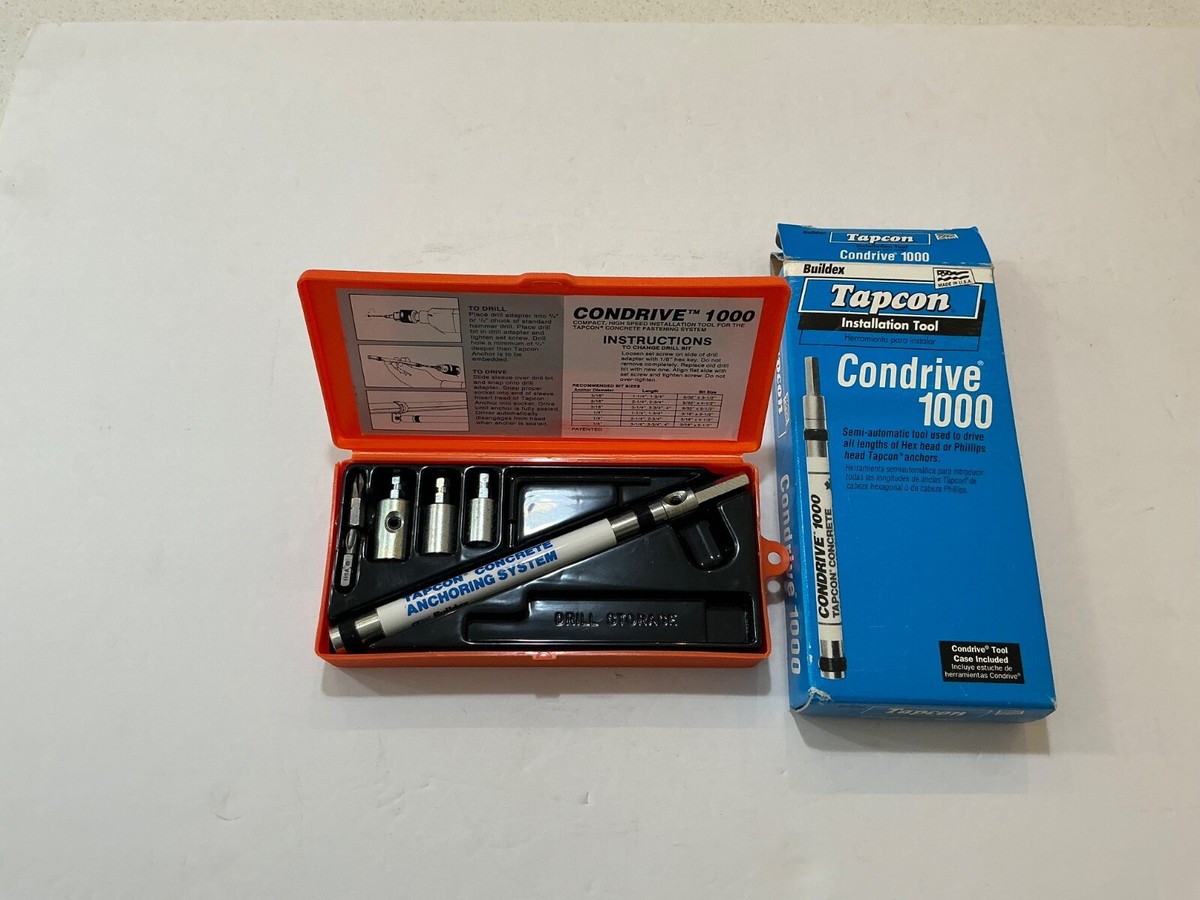 New Tapcon concrete anchoring kit 8 piece Condrive 1000 made in