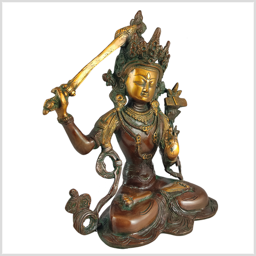 Manjushri Buddha 27cm 3kg Brass Brown Green Tibet Monju Green Tara Chen Rezig - Picture 2 of 4