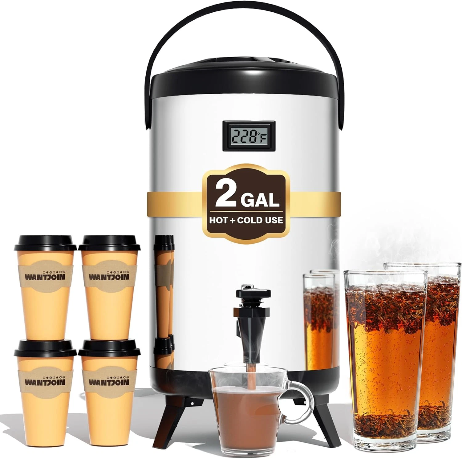Premium 55-Cup Insulated Beverage Dispenser for Hot & Cold Drinks - Silver