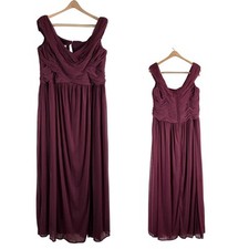Davids Bridal Bridesmaid Dress off Shoulder Maroon Size 18