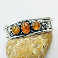 925 Sterling Silver Natural Baltic Amber Gemstone Jewelry Handmade Cuff Bracelet