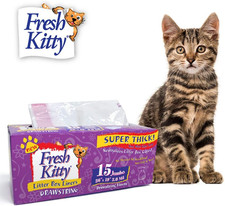 15 Count Litter Box Liners Super Thick, Durable, Easy Clean up Jumbo Drawstring