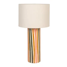 Multicolor Stripe Stoneware Table Lamp with Linen Shade
