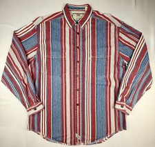 Vtg Levi s Striped Button Up Denim Shirt Mens Large Red Blue White Americana USA