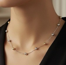 Vintage PERLI Bicolor Kette – 925 Silber & 14k Gold – Modernist Design „PE“