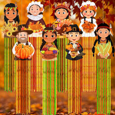 8 Pcs Thanksgiving Pilgrim Outdoor Hanging Decorations with Tassels Fall Autumn
